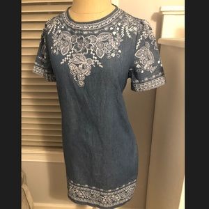 Denim Linen “Embroidered” Curved t-shirt Dress
